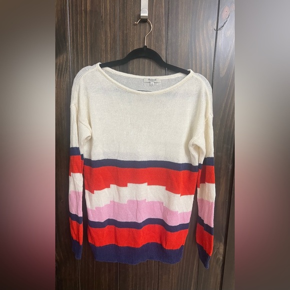 Madewell Blockstop Oversized Boatneck Colorblock Sweater 100% Linen medium - Picture 2 of 10
